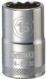 DeWALT DWMT74573OSP Drive Socket, 16 mm Socket, 1/2 in Drive, 12-Point, Vanadium Steel, Polished Chrome